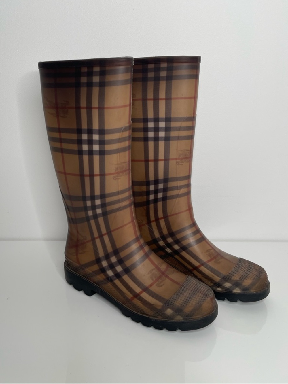 Burberry Haymarket Iconic Rain Boots Knee High Authentic
